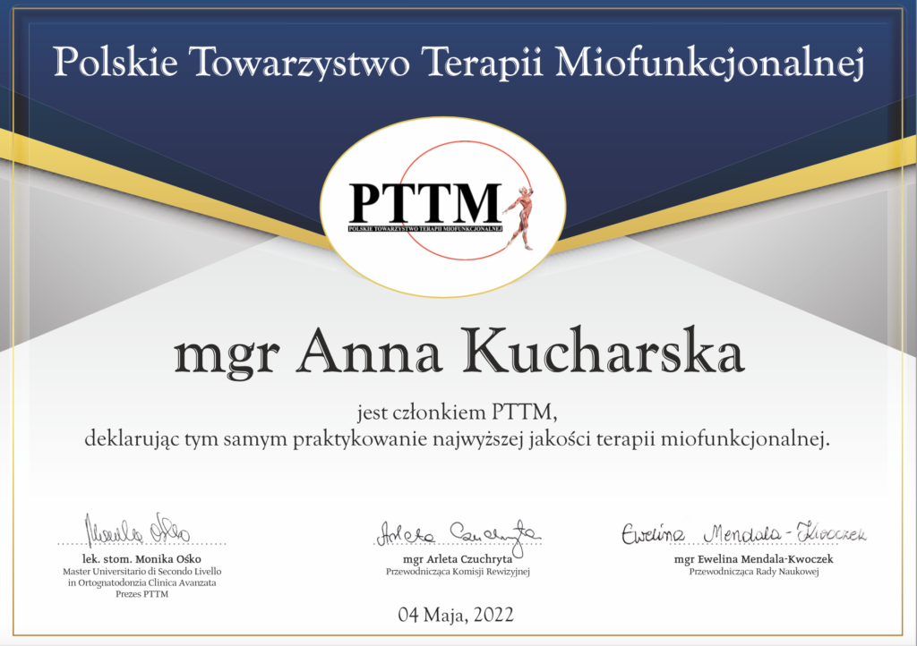 Anna Kucharska Certyfikat PTTM